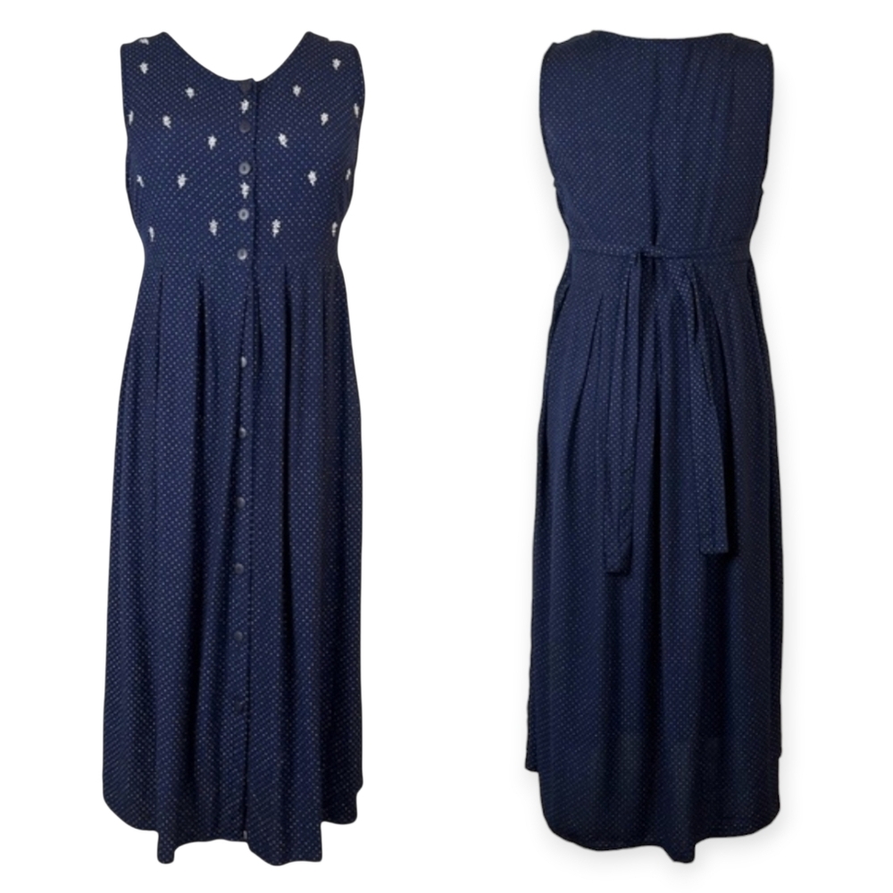 Vintage 90s April Cornell Floral Maxi Dress Cottagecore Tie Back Rayon XL 12-14 - Picture 2 of 12